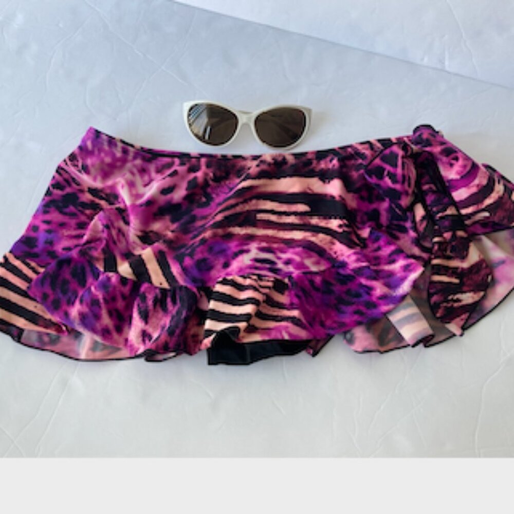Smart & Sexy Purple Magenta Animal Print Ruffled Swim Bottom M